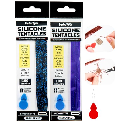 Silicone Skirt Tabs & Tentacle Strands Set for Dice Lure Builds, Japanese-Style Rubber Legs DIY Kit for Soft Baits, with Threader Tool, Fishing Lure Material for Jig Skirts - color: Dark Contrast Mix – 2-Pack, size: Smooth Type