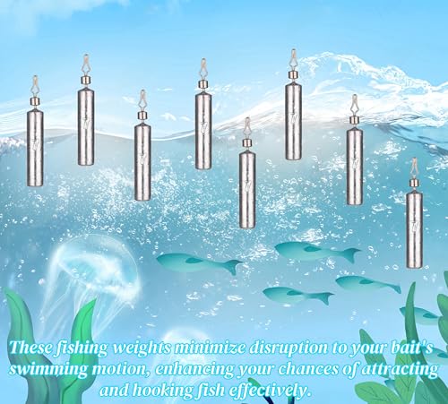 50Pcs Fishing Weights Sinkers Drop Shot Weights Pencil Skinny Sinkers with Barrel Swivel Casting Sinkers Catfishing Sinkers Lead Weights Sinkers for Saltwater Freshwater Fishing-(3.5-10g) - size: 1/4oz(7g)-40 Pack