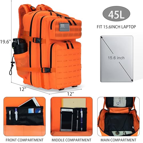 Military Tactical Backpack 45L/25L 3 Day Assault Pack Molle Daypack Hiking Backpack for Men and Women - color: Orange, size: 45L