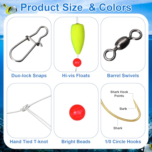 Arrowbash 16 Pcs/ 8 Pcs Pompano Rigs for Surf Fishing Floats Pre-Rigged Saltwater Gear Tackle with 1/0 Circle Hooks for Casting Pier Jetty Fishing