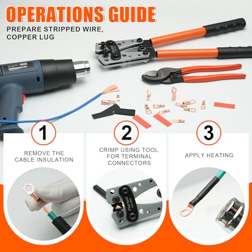 Battery Cable Crimper Tool For AWG 10-1/0 Gauge Electrical Lug, Battery Terminal Connectors with Cable Cutter, Wire Crimping Tool For Heavy Duty Copper Wire Lugs
