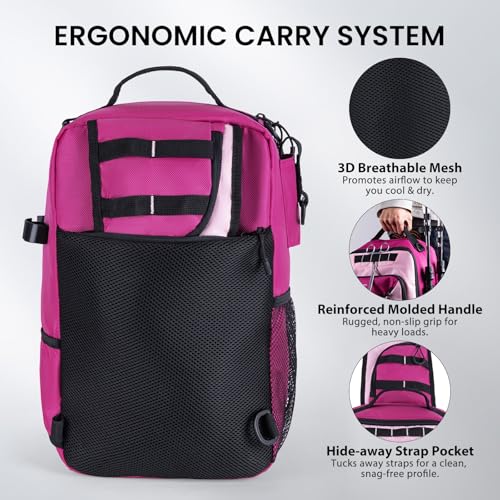 Goture Pink Fishing Tackle Bag, 1680D Water-Resistant Sling Fishing Backpack with Rod Holder, Anti-Slip Waist Strap, Trays not included, Fishing Gifts for Women Girls - color: Pink, style: 1680d Double-strand Pu Backpack (Trays Not Included)