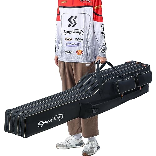 Sougayilang Fishing Rod Case Organizer Pole Storage Bag Fishing Rod and Reel Carrier Organizer for Travel - color: Black-Length: 165cm/65in