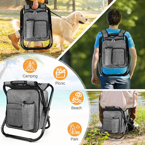 Kikerike Backpack Stool Cooler Chair Heavy Duty 300 LBS Max Load Portable Lightweight Stool Backpack Folding Fishing Cooler Seat for Camping Hunting Fishing - Gray - color: Grey
