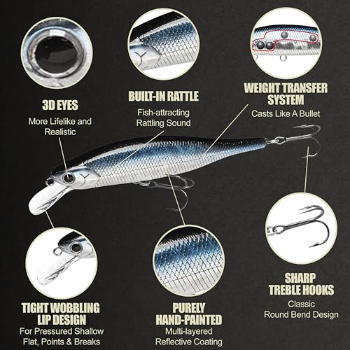 LUCKY CRAFT Lightning Pointer 98XR, Freshwater Bass Fishing Lures and Walleye Fishing Lures, 4" Slow Sinking Jerkbait, 6-7ft Depth, Largemouth Smallmouth, Tournament Fishing Gear - color: 052 Aurora Black