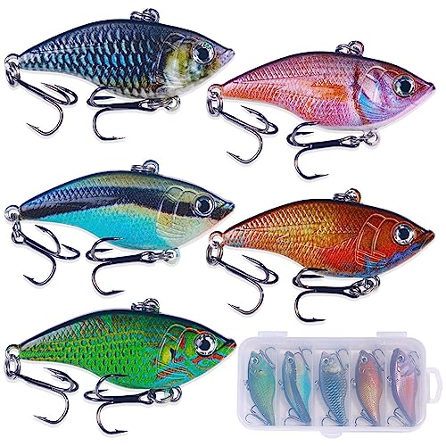 Lipless Crankbait, Rattle Trap Fishing Lures for Freshwater Saltwater, Lipless Crankbaits for Bass Fishing Lure Set for Bass Trout Walleye Redfish Pike, 5pcs with Box - color: B:2.17in/0.48oz/5pcs