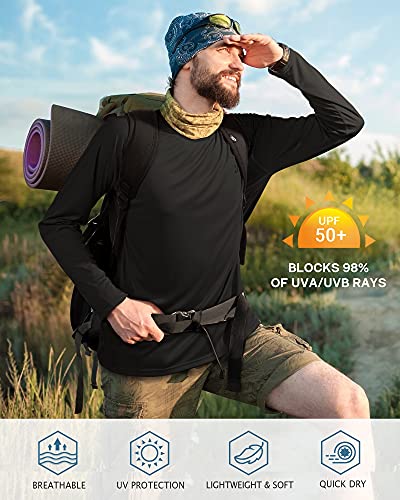 Roadbox Mens UPF 50+ UV Sun Protection Shirts Outdoor Long Sleeve SPF Rash Guard for Fishing Hiking Swimming Running - color: 1 Pack - Black, size: XX-Large