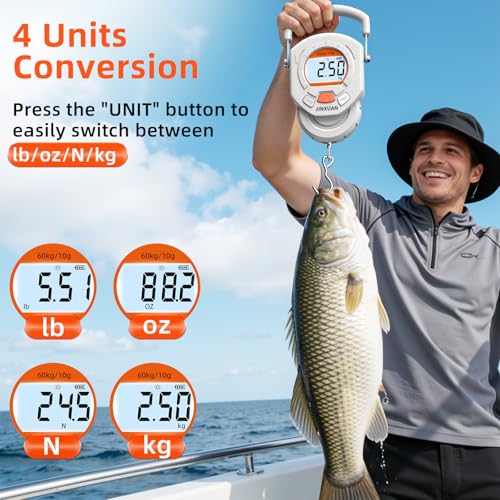 Fishing Scale 132lb/60kg Luggage Scale Digital Fish Scale with Backlit LCD Display, Fish Weight Scale Luggage Weight Scale Hanging Scale with 4 Units USB Cord, Fishing Accessories Fishing Gift - style: USB Rechargeable