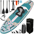 11ft Inflatable Stand Up Paddle Board, Wood Grain Ultra Lightweight SUP, 430lb Capacity for Adults Youth Family, for Fishing Surfing Camping, Includes Backpack & Pump - color: Pink Grained Grey Wood with Seat