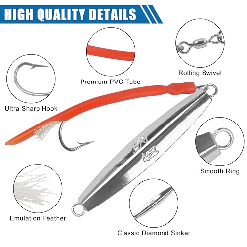 Saltwater Fishing Diamond Jig, 1pcs Casting Jigging Spoon Surf Fishing Trolling Lure Metal Jig with Tube Tail for Striper Bluefish Tuna Salmon 1oz 2oz 3oz 4oz - color: Red, size: 1oz
