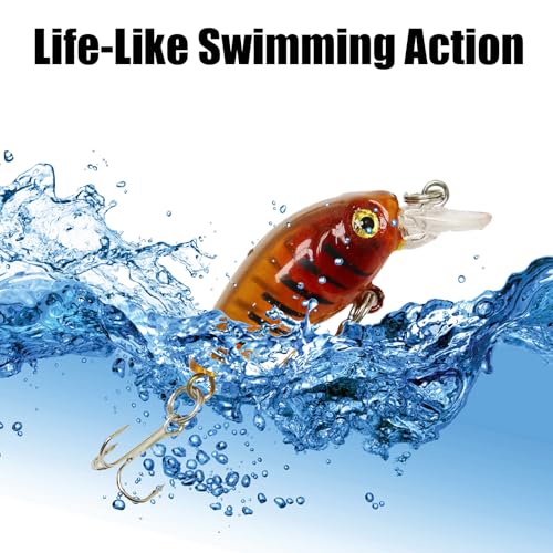 Top Water Fishing Lures Kit, 6 PCS Micro Fishing Lure Crankbaits Baits with 2 Hooks 3D Eyes Bait for Saltwater Freshwater Bass Trout Catfish Pike Perch - color: A