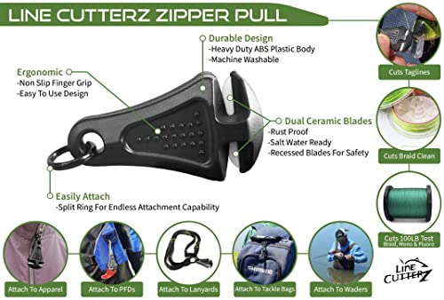 LINE CUTTERZ Patented Ceramic Blade Zipper Pull Quick Braided Fishing Line Cutter - Fishing Equipment - Upgrade Your Fishing Gear Now - color: Black