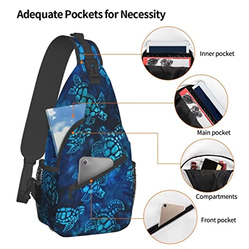 Sea Turtle Sling Bag Crossbody Backpack for Men Women Watercolor Blue Sea Turtle Nautical Coastal Sea Animal Underwater World Print Chest Bag Casual Shoulder Backpack Travel Hiking Daypack - color: Sea Turtle Blue