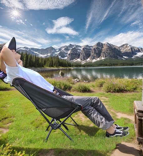 Wind Tour Portable Camping Chair Foldable Outdoor Chair for Hiking Camp Backpacking Lawn Beach Fishing Picnic with Carry Bag (Black-2) - color: Black-2