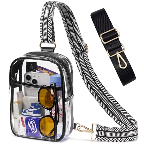 3 Pockets Clear Bag for Stadium Events with 2 Long Straps Sling Backpack Fanny Pack Concert Crossbody Purses for Women - color: 1# Black-c, style: Style 1