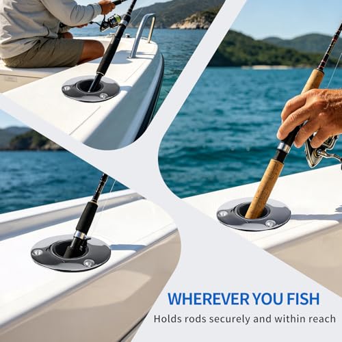 2 Pack Fishing Rod Holders for Boat, 316 Stainless Steel, 3 Angles (15°/30°/90°) Flush Mount, Heavy Duty Saltwater Corrosion Resistant with Thickened Nylon Nesting & Stopper Pin - style: 15 Degree