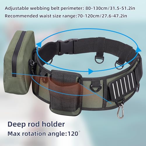 PELLOR Fishing Belt Rod Holder Adjustable Fishing Wading Belt - color: Army Green（with Detachable Bag）