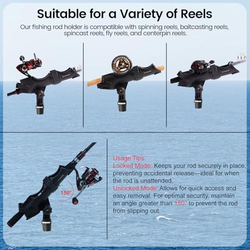 HITORHIKE Kayak Track Mount Fishing Rod Holder, Heavy Duty Adjustable Fishing Pole Holders with Quick-Lock Bases for Kayaks, Canoes & Small Boats - style: Track Mount Fishing Rod Holder 2-pack