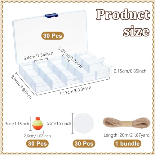 30 Sets Fishing Party Favors Candy Little Tackle Boxes with 30 Fishing Bobber 30 Blank Cards 20M Jute Twine Fishing Party Decorations Gone Fishing Theme Supplies (Removable Partition) - style: 15 Compartments (Removable)