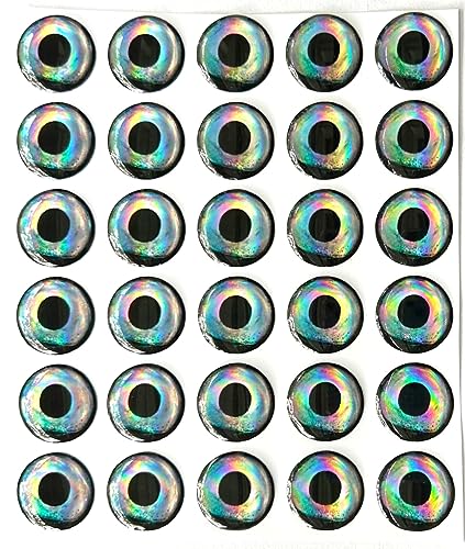 Brule 3-D Holographic Epoxy Fish Eyes (5mm-20mm) 60 Pack, Handpoured, Fishing Fly Tying Lures DIY Crafts - color: Sleet, size: 5mm