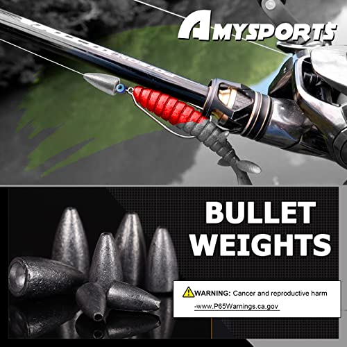 AMYSPORTS Bullet Drop Weights Sinkers Kit Saltwater Removable Fishing Sinkers Tackle Lead Bass Fishing Sinkers Shot Casting Freshwater - size: Size1 (1/14oz.) 50 pcs