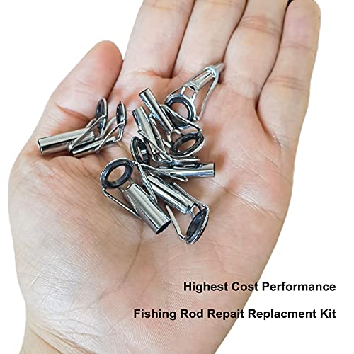8pcs Fishing Rod Tip Repair Kit Rod Top Tips Replacement Fishing Rod Tips Stainless Steel Ceramic Ring Guide Tips - color: Silver Large Fishing Rod Tips