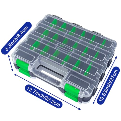 Tools Organizer Box Small Parts Storage Box 50-Compartment Double Side Hardware Organizers with Removable Plastic Dividers for Screws, Nuts, Nails, Bolts, Green - color: Green