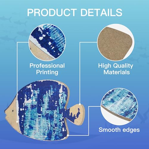 Putuo Decor 5 Ps Wood Fish Nautical Beach Wall Decor Wall Hanging Fish Sculpture Decor Lake House Ocean Decor Vintage Blue Fish Ornaments for Home Bathroom Bedroom (6.5 In) - color: Blue Fish