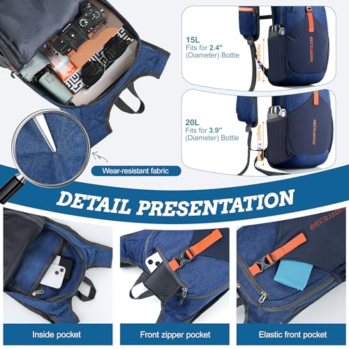 BECOJADDE 15L Small Hiking Backpack for Men Women Foldable Packable Back Pack Ultralight Hiking Daypack for Travel Camping Outdoor, Navy Blue - color: Navy Blue, size: 15L