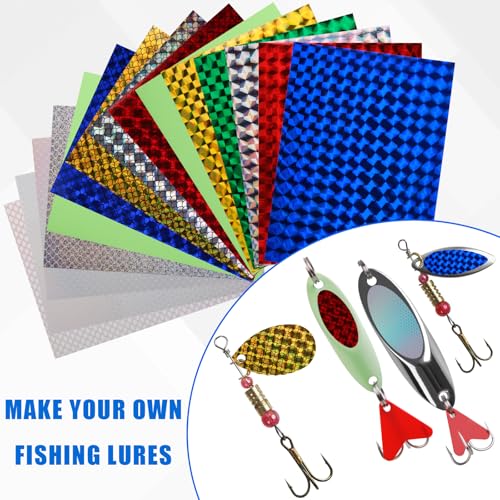 15pcs Fishing Lure Stickers Holographic Adhesive Fish Scale Lure Tape for DIY Jigs Spoons Metal Baits Lure Making Supplies