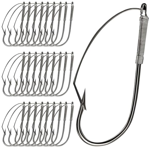 Weedless Wacky Rig Hooks, High Carbon Steel Bass Hooks Available in 3 Sizes, Weedless Hooks for Bass Fishing, Precision Wacky Worm Hooks for Neko Rig Soft Baits - size: 2/0