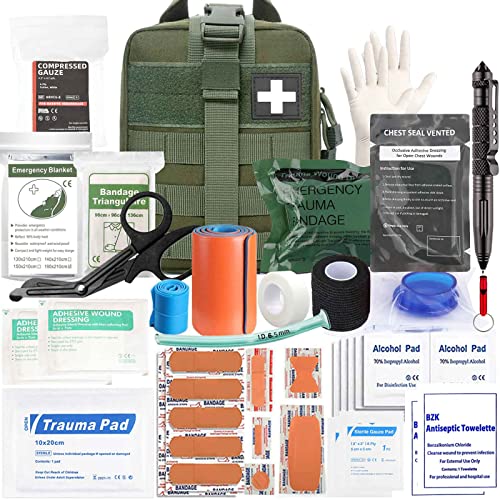 Ifak Trauma Kit, 74 Piece Upgrade Tactical First Aid Supplies, Molle Ifak Pouch Rip Away Refill Supplies for Survival Camping Hiking Travel - color: Green