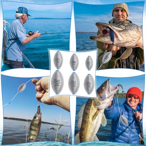 Egg Fishing Sinkers Weights Assortment, 26pcs 5/6 Size Bullet Fishing Weights Lead Oval Shape Bass Casting Worm Bullet Tackle for Saltwater Freshwater Fishing - size: 6 sizes-26pcs