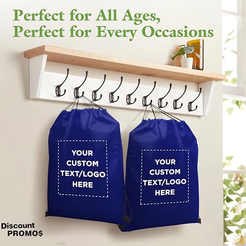 DISCOUNT PROMOS Custom Non-Woven Drawstring Backpacks Set of 10/50/100, Personalized Bulk Pack - color: Navy Blue, size: 10/50/100