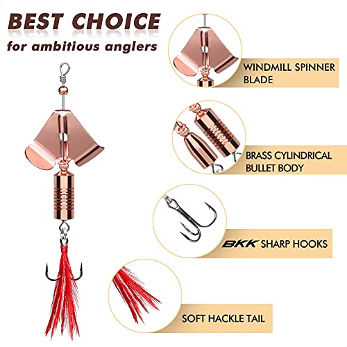 TRUSCEND Swim or Jig Fishing Spinner Baits for Freshwater and Saltwater, Rooster Tail Fishing Lures for Trout Bass Walleye Crappie Salmon Pike, Blade Bait with Copper Blade - color: C2-2.6"-0.17/0.32oz