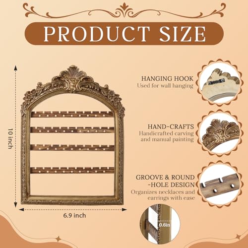 1 Pcs 10 x 6.9'' Wall Hanging Earring Holder Organizers Vintage Arched Frame 4 Layer Wall Mounted Jewelry Holder Decorative Retro Baroque Stud Earring Display (Gold) - color: Gold, size: 10 x 6.9''