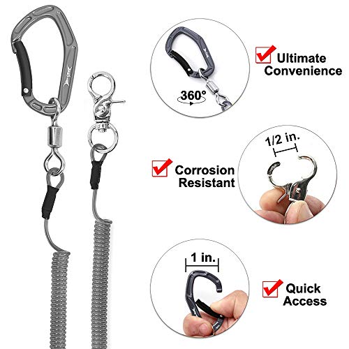 HERCULES M4 Fishing Lanyard, Fishing Pole Tether, Kayak Paddle Leash, Heavy Duty Retractable Coiled Lanyard for Fishing, Rods, Pliers, Boating, Paddles, Kayak - color: Pack of 2 Grey, 17.7"