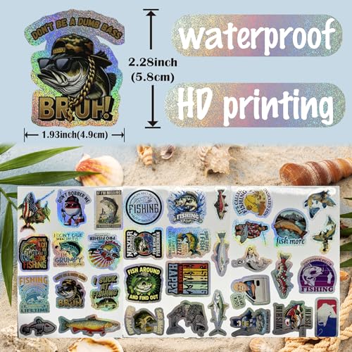 105Pcs Funny Fishing Stickers - Holographic Waterproof Vinyl Decals for Scrapbooks, Laptops, Water Bottles, Tackle Boxes - Ideal Gift for Fishermen, Dad, Fishing Lovers - style: Funny Fishing Stickers