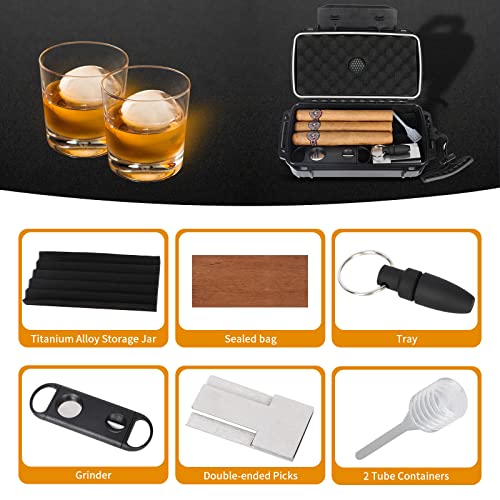 Travel Cigar Humidors Box Case with Cigar Accessories &Spanish Cedar &Humidifier &Cigar Cutter &Cigar Stand Cigar Punch Cutter Hold 12-15 Count Cigar Waterproof Case Crushproof, Airtight Seal Portable - size: store 12-15 cigars