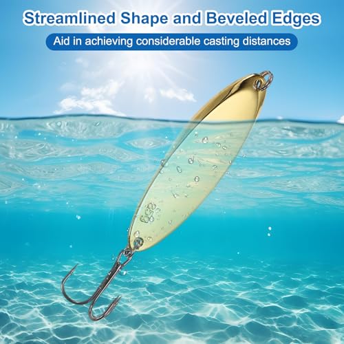 Fishing Spoons Lures, Metal Saltwater Treble Trout Lures Jigging Spoon with Treble Hooks Casting Spinner Baits - color: Gold, size: 28g / 1 oz