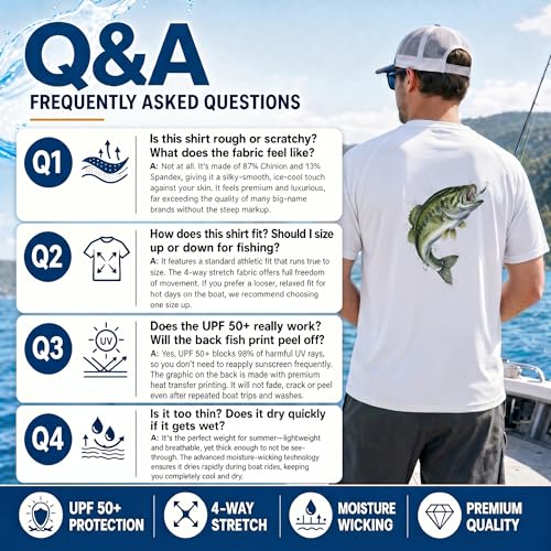 Riverruns Men's Fishing Shirt Short Sleeve UPF 50+ UV Sun Protection T-Shirt Rash Guard Swim Shirt #1024 - color: White/Jumping Bass, size: Medium