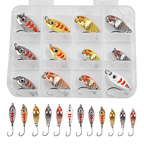 Trout Spoons Fishing Spoon Lure Set Single Hook Trout Lures Hard Metal Trout Baits Mini Fishing Jig Spoon Lures for Perch Char Crappie - color: Type B ( 12pcs )