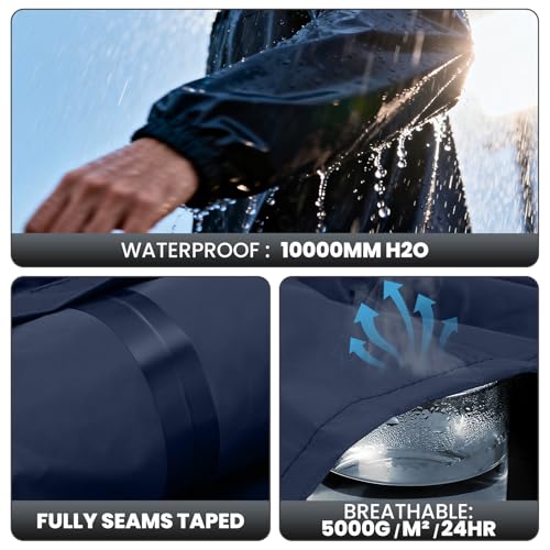 SOPPY Waterproof Rainsuit Jacket Pants Suits, Hooded Rain Jacket with Trousers, Packable Raincoat Sets with Carrying Bag - color: Blue-m, size: Medium