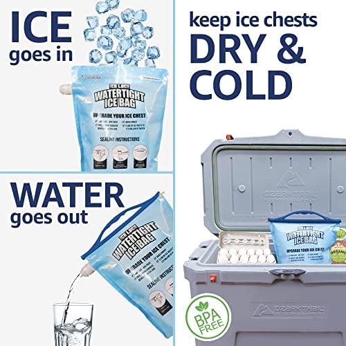 Large Leakproof Ice Bag. Reusable Ice Pack for Cooler - Long Lasting Instant Cooler Ice Packs - Drop in Cubed Ice to Make Cold, Dry Freezer Packs for Coolers - Drink Your Ice When It Melts - size: Large (96 fl oz) / 4 Pack