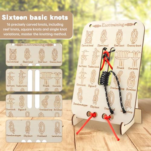 CALIDAKA Learn Knot Training Board, 16 Knotting Methods for Beginners, Portable Knot Tying Book for Fishing, Backpacking, Hiking, Outdoor Survival, Camping