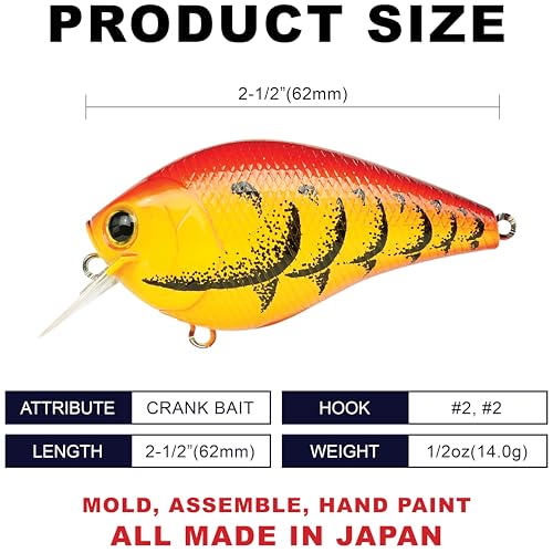 LUCKY CRAFT Fat CB BDS2 Fishing Lure, 2.5" Floating Squarebill Crankbait, 2–3 ft Depth, Freshwater Trout and Bass Lures, Bass Fishing Gear and Tournament Hard Bait - color: 181 Delta Craw