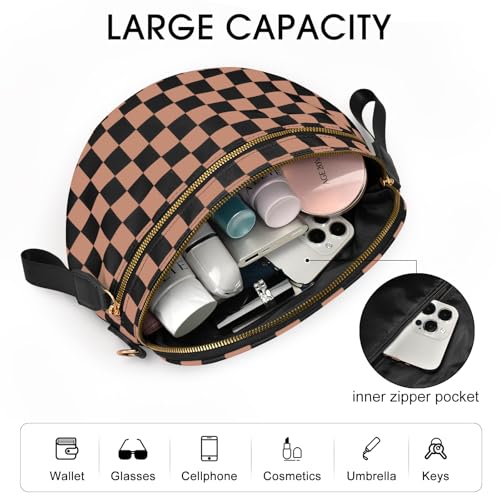 Checkered Nylon Crossbody Bag Bum Bag for Women Mom Large Checkered Fanny Packs with Adjustable Strap - color: Khaki Checkered