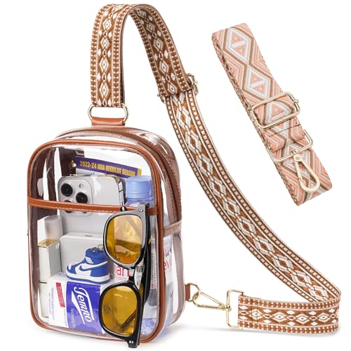 3 Pockets Clear Bag for Stadium Events with 2 Long Straps Sling Backpack Fanny Pack Concert Crossbody Purses for Women - color: 1# Brown-b, style: Style 1