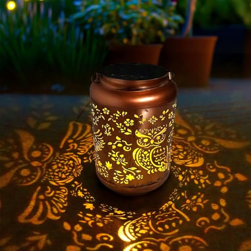 HONGLAND Solar Lanterns Outdoor Gifts for Women, Waterproof Hollowed-Out Owl Design with Warm White LED, Auto On/Off Solar Hanging Lights for Garden, Patio, Porch Decor - color: Owl