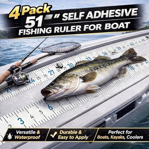 4 Pack Fishing Ruler for Boat 51" Self Adhesive Fishing Measuring Tape Fish Measuring Decals Waterproof Self Adhesive Measurings Ruler Sticker(White) - color: White
